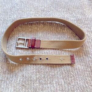 Lacoste Vintage Canvas and Leather Belt Metal Alligator Logo Size 32